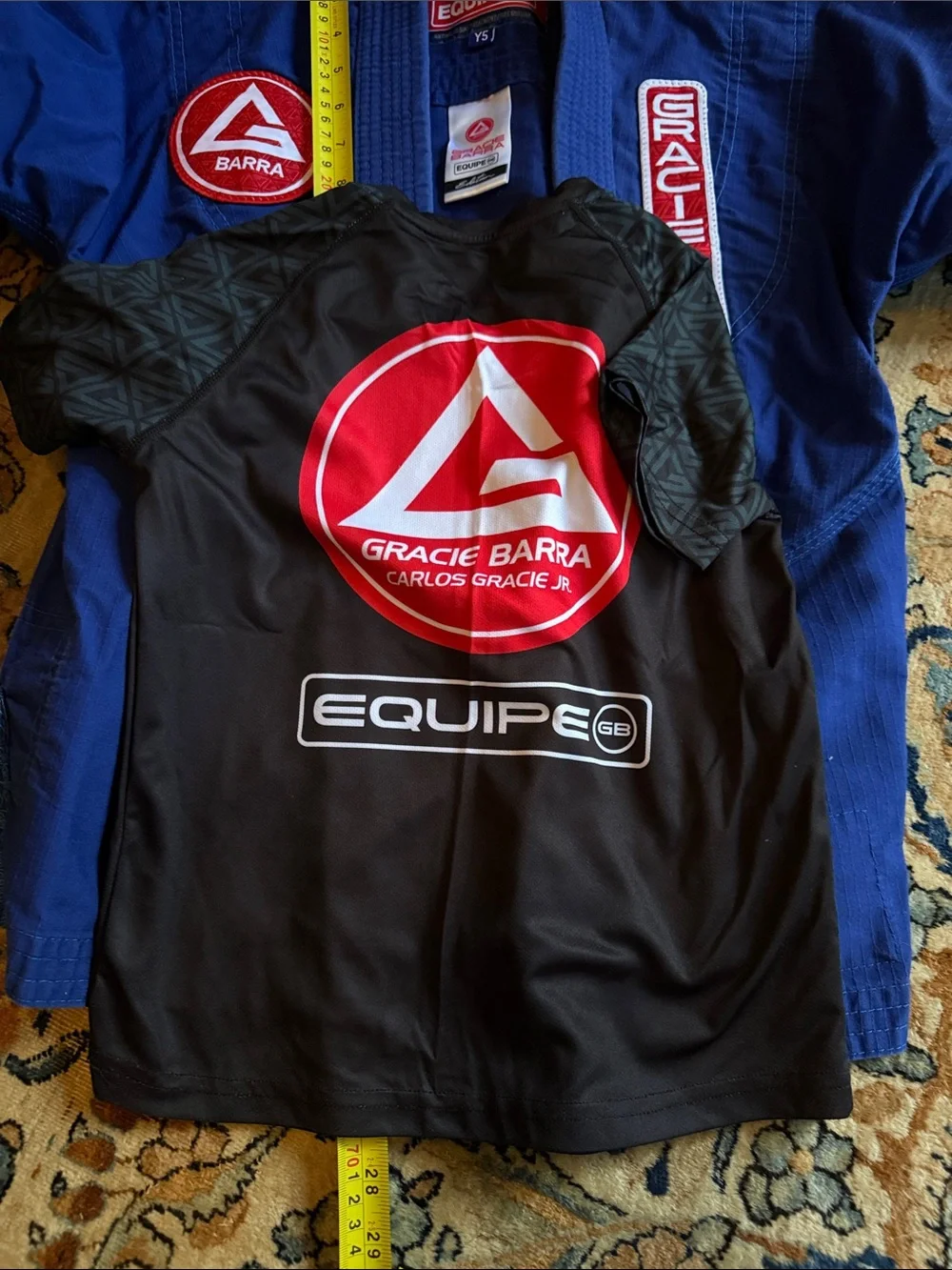 Gracie Barra Blue Gi & Black Rash Guard Set youth 5